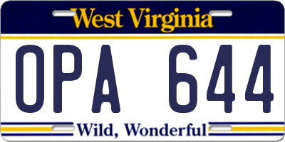 WV license plate OPA644