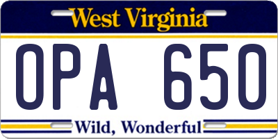 WV license plate OPA650