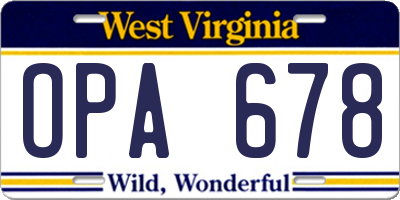 WV license plate OPA678