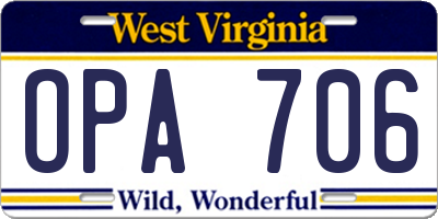 WV license plate OPA706