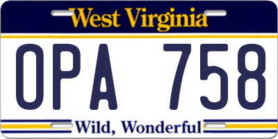 WV license plate OPA758