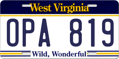 WV license plate OPA819