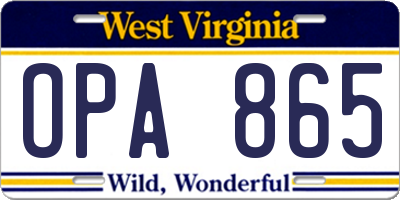 WV license plate OPA865