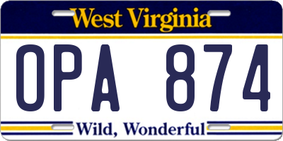 WV license plate OPA874