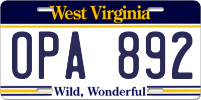 WV license plate OPA892