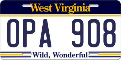 WV license plate OPA908