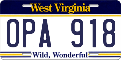 WV license plate OPA918