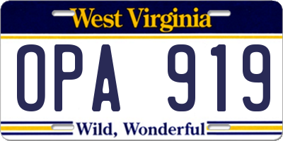WV license plate OPA919