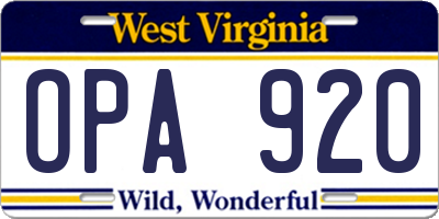 WV license plate OPA920