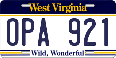 WV license plate OPA921