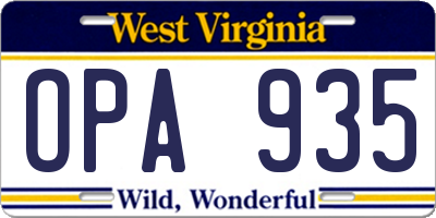 WV license plate OPA935