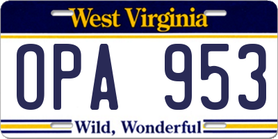 WV license plate OPA953