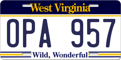 WV license plate OPA957