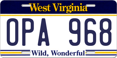 WV license plate OPA968