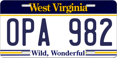 WV license plate OPA982