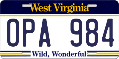 WV license plate OPA984