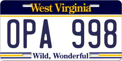 WV license plate OPA998
