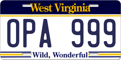 WV license plate OPA999