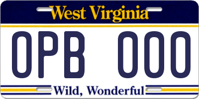 WV license plate OPB000