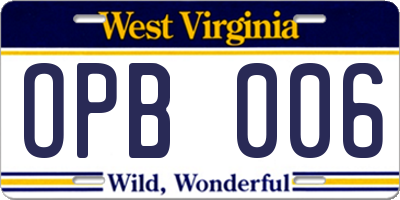 WV license plate OPB006