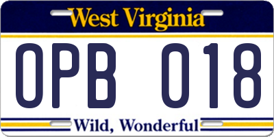 WV license plate OPB018
