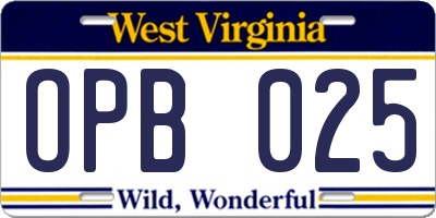 WV license plate OPB025