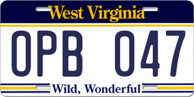 WV license plate OPB047