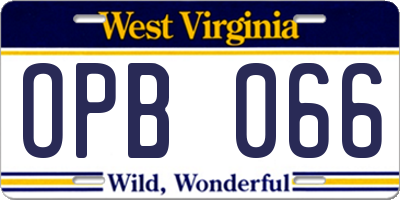 WV license plate OPB066