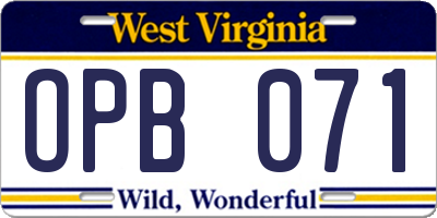 WV license plate OPB071