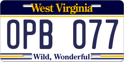 WV license plate OPB077