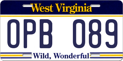 WV license plate OPB089