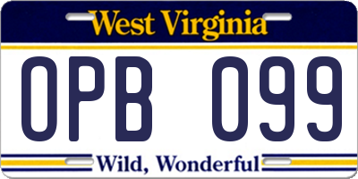 WV license plate OPB099