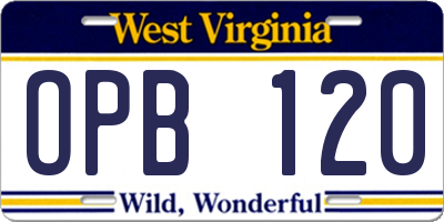 WV license plate OPB120