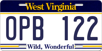 WV license plate OPB122