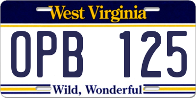 WV license plate OPB125