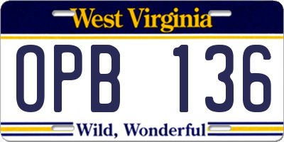 WV license plate OPB136