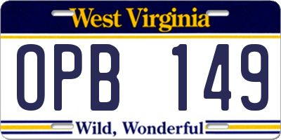 WV license plate OPB149