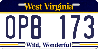 WV license plate OPB173
