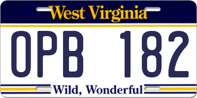 WV license plate OPB182