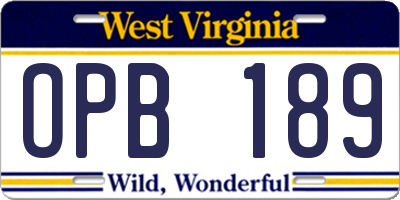 WV license plate OPB189