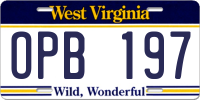 WV license plate OPB197
