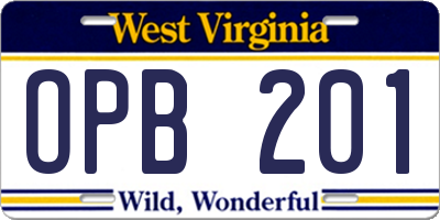 WV license plate OPB201