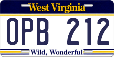 WV license plate OPB212