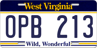 WV license plate OPB213