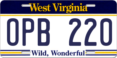 WV license plate OPB220