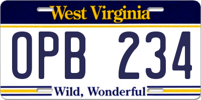 WV license plate OPB234