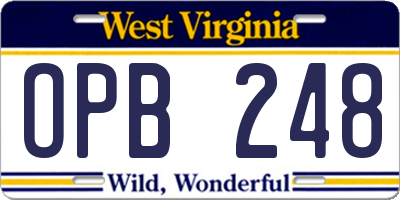 WV license plate OPB248