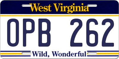 WV license plate OPB262