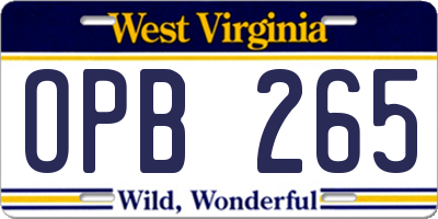 WV license plate OPB265