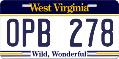 WV license plate OPB278